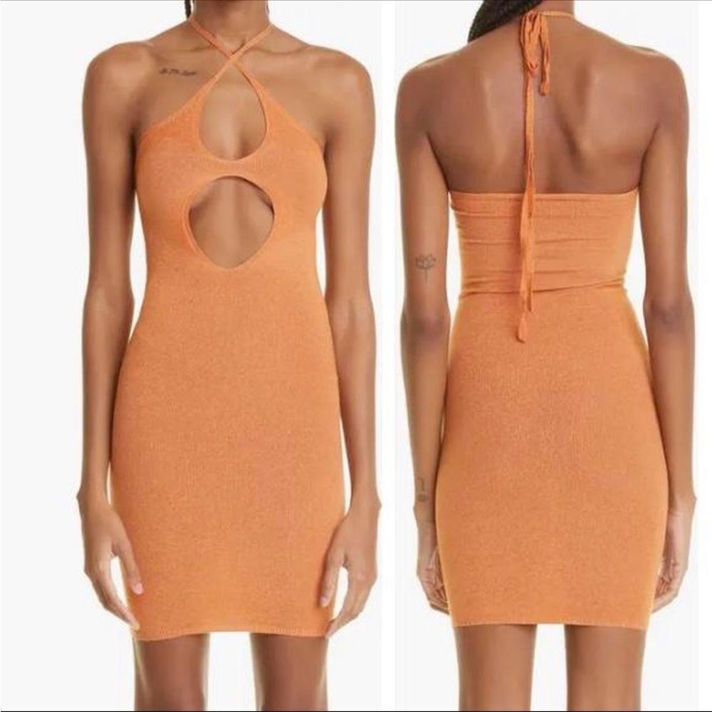 Isa Boulder NWT Cut Out Pull-away Knitted Mini Halter Dress in Yam XS MSRP $550
